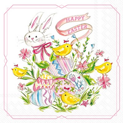 5" Square Easter Bunny and Chicks Beverage Napkins