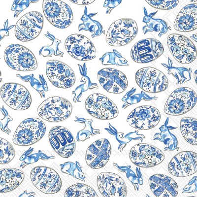 6.5" Square Blue and White Eggs Lunch Napkins