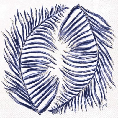 6.5" Square Blue Palm Fronds Lunch Napkins