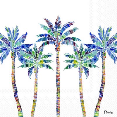 5" Square Blue and Green Palm Tree Beverage Napkins