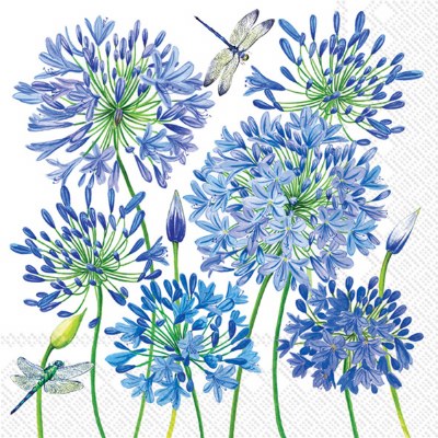 5" Square Blue Agapanthus Beverage Napkins
