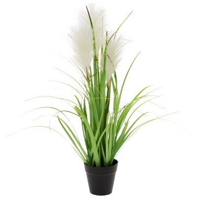 21" Faux White Reed Potted Grass