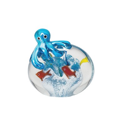 6" Blue Octopus on a Fish Orb Glass Figurine