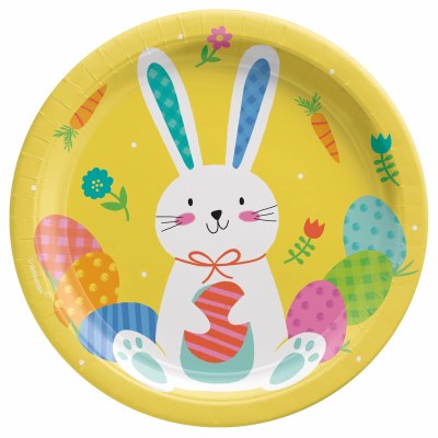 Pack of Eight 7" Round Bunny With Eggs Paper Plates