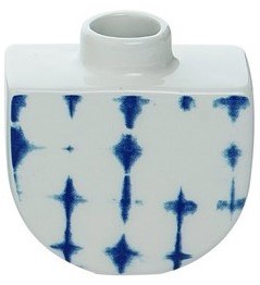 5" Blue and White Ceramic "U" Shaped Vase