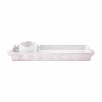 4" x 14" White Dot Ceramic Tray With a Bowl by Mud Pie