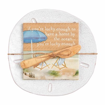 8" Round White Sand Dollar Platter With a Spreader and Napkins by Mud Pie
