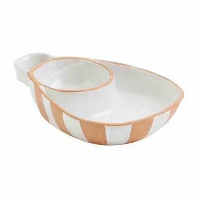 10" White and Terracotta Ceramic Chip and Dip Dish by Mud Pie