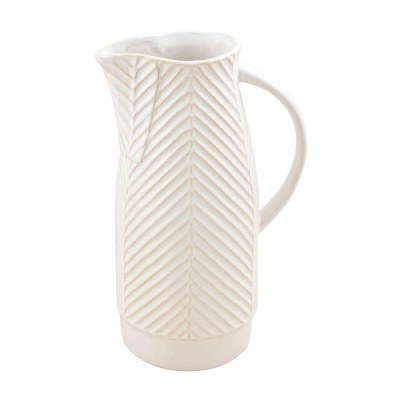 55 Oz Distressed White Textured Ceramic Pitcher by Mud Pie