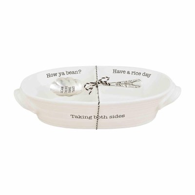 12" White Two Compartment Dish with a Spoon by Mud Pie