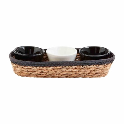 10" Natural and Black Basket With Three Bowls by Mud Pie