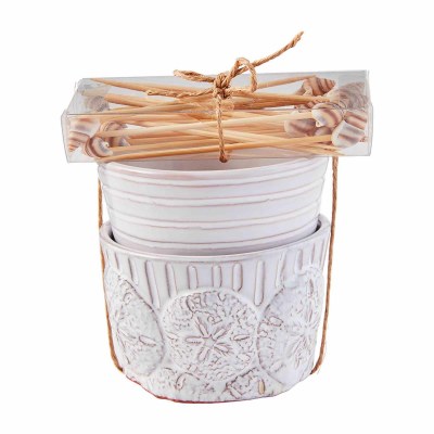 Set of Two Sand Dollar and Stripe Bowls With Shell Topped Toothpicks by Mud Pie