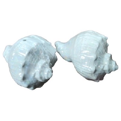 3" White Ceramic Conch Shell Salt and Pepper Shakers