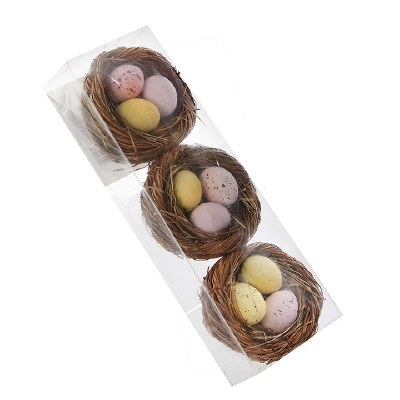 Box of Three 3" Nests Holding Multipastel Eggs