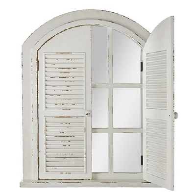34" Distressed White Mirror With Shutters
