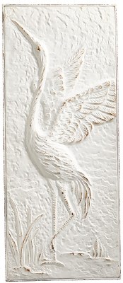 29" x 12" Distressed White Heron With Wings Up Coastal Metal Wall Art Plaque