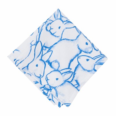 18" Sq Reversible Blue Bunny and Plaid Cloth Napkin