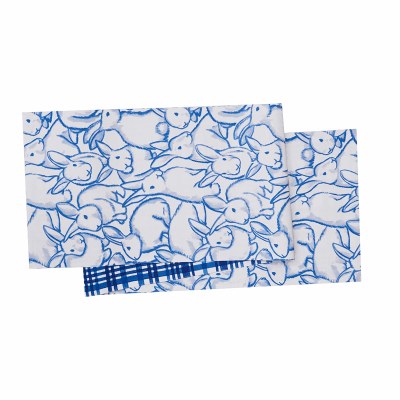 14" x 72" Reversivle Blue Bunny and Plaid Table Runner