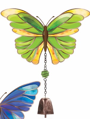 13" Green Glass Butterfly With a Bell Wind Chime