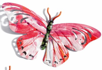 7" Red and Pink Metal Butterfly Wall Art Plaque