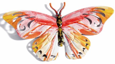 7" Yellow and Red Metal Butterfly Wall Art Plaque