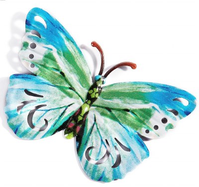 Blue and Green Metal Butterfly Wall Art Plaque