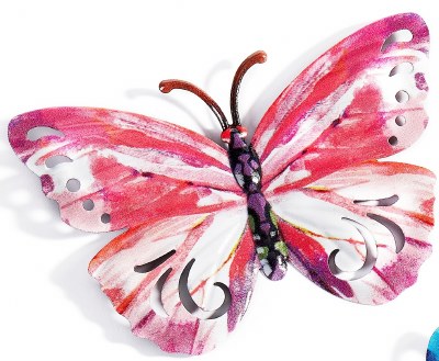 Pink and Red Metal Butterfly Wall Art Plaque