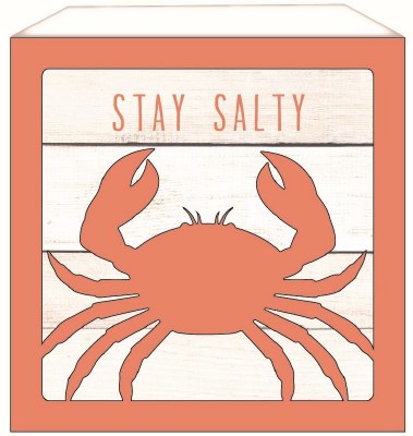 6" Sq Crab "Stay Salty" Wood Block