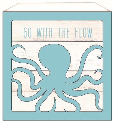 6" Sq Octopus "Go With the Flow" Wood Block