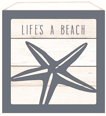 6" Sq Starfish "Life is a Beach" Wood Block