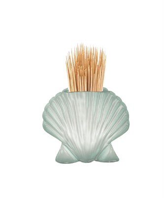 3" Green Ceramic Scallop Shell Toothpick Holder