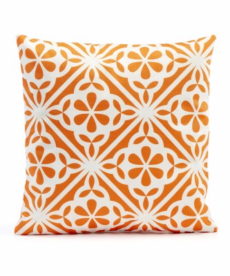 17" Sq Orange and White Pattern Decorative Pillow