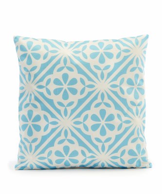 17" Sq Blue and White Pattern Decorative Pillow