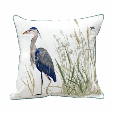 20" Sq Left Facing Blue Heron With Grass Decorative Pillow
