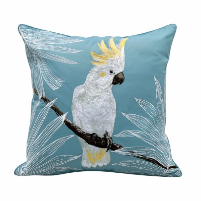20" Sq Cockatoo on Blue Decorative Indoor/Outdoor Pillow
