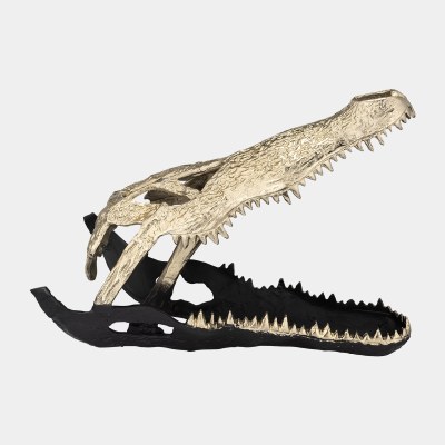 16" Gold and Black Metal Alligator Skull
