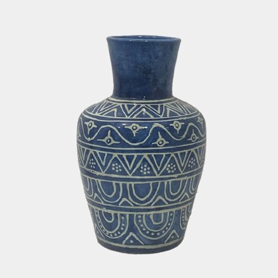12" Dark Blue Cermaic Patterned Vase