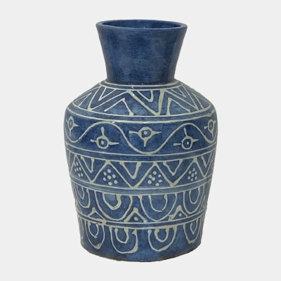 16" Dark Blue Cermaic Patterned Vase