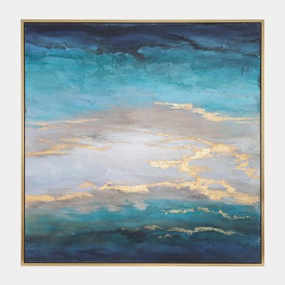 51" Sq Blue and Gold Horizon Canvas in a Gold Frame