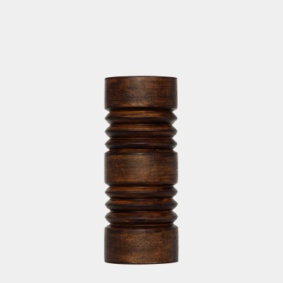 10" Brown Ribbed Wood Pillar Candleholder