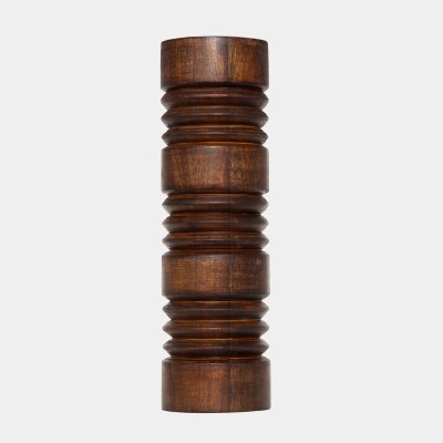 14" Brown Ribbed Wood Pillar Candleholder