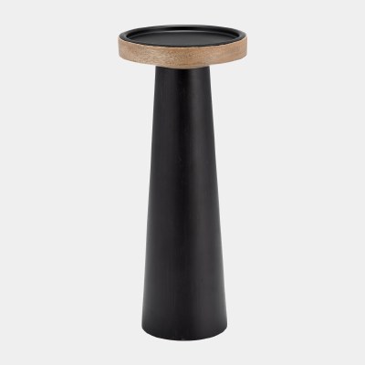 12" Black and Natural Wood Pillar Candleholder