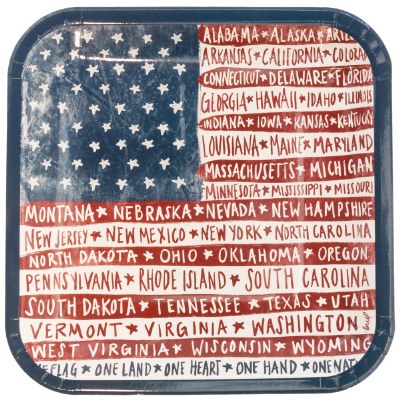 Pack of Eight 7" Sq One Nation Paper Plates