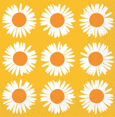 5" Square White Daisies on Yellow Beverage Napkins