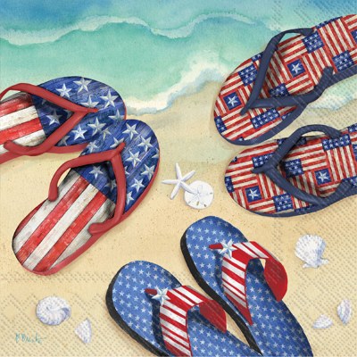 5" Square Red, White, and Blue Flip Flop Beverage Napkins