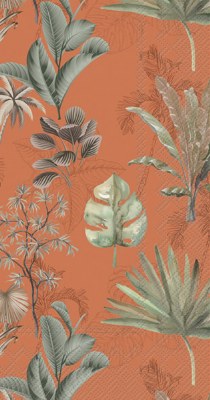 9" x 5" Tropical Leaves on Terracotta Guest Towels