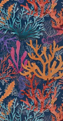 9" x 5" Multicolor Coral on Navy Guest Towels