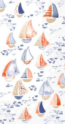 9" x 5" Tiny Multicolor Sailboats Guest Towels