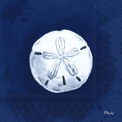 6.5" Square White Sand Dollar on Dark Blue Lunch Napkins