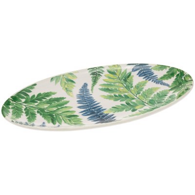 10" Oval Blue and Green Palm Fronds Platter